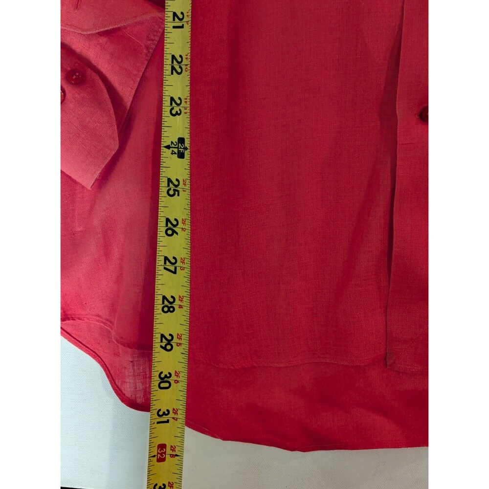 Aster 1973 Mens Dress Shirt 41 16 solid Coral Button Down Linen made in Italy - Picture 6 of 12
